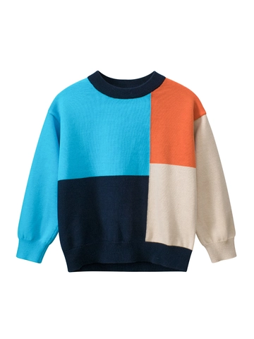 Suéter De Punto De Algodón Para Niños Bloque De Color Jersey Cuello Redondo Manga Larga Informal Otoño Invierno Niños