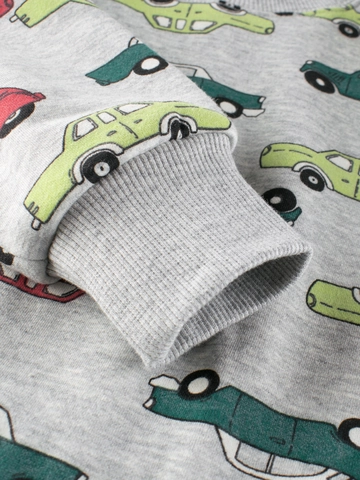 Jungen Fleece Gefüttert Sweatshirt Cartoon Auto Druck Baumwollmischung Langarm Rundhals Herbst Winter Warm Pullover Top
