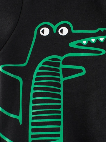 Giacca Con Cappuccio In Pile Dinosauro Per Ragazzi Felpa Con Cerniera Manica Lunga Inverno Casual Cartone Animato Nero Misto Cotone