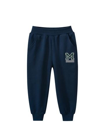 Boys Casual Cotton Sports Jogger Pants Letter M Applique Embroidery Elastic Waist Ribbed Cuffs Sweatpants Kids Spring Autumn Activewear