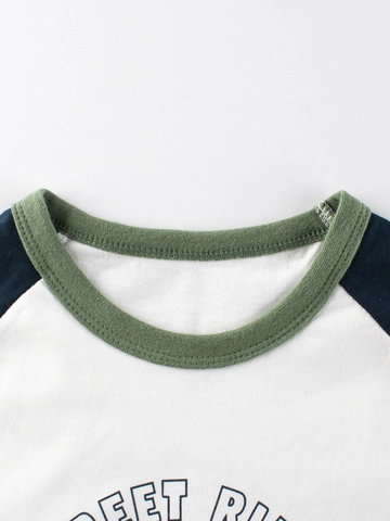 Maglietta a Maniche Lunghe Raglan da Ragazzo 100% Cotone Stampa Cartone Animato Dinosauro Skateboard Girocollo Top
