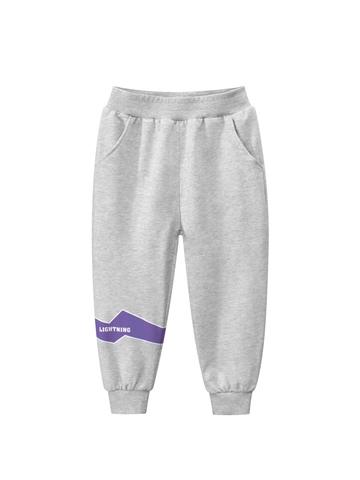 Jungen Baumwolle Blitz Druck Jogginghose Melierter Grau Elastischer Bund Sport Hose Für Kinder Lässig Alltagskleidung