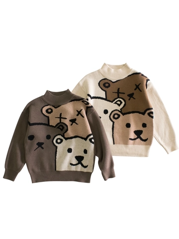 Pull En Tricot De Coton Pour Enfants Jacquard Ours Dessin Animé Col Rond Manches Longues Pour Garçons Filles
