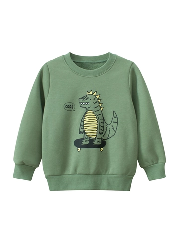 Sudadera de Mezcla de Algodón con Forro Polar para Niño Estampado de Dinosaurio de Dibujos Animados Patineta Cuello Redondo Manga Larga Pulóver Otoño Invierno Top Cálido