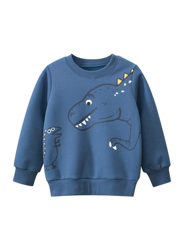 Sweat-shirt Dinosaure pour Garçons Imprimé Dessin Animé Chaud Doublé Polaire Mélange Coton Pullover Manches Longues Hiver