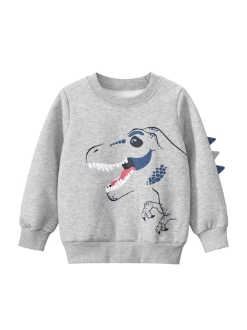 Sweat-Shirt Pour Garçons Doublé Polaire Mélange De Coton Manches Longues Motif Dinosaure Avec Pointes 3D Pull-Over