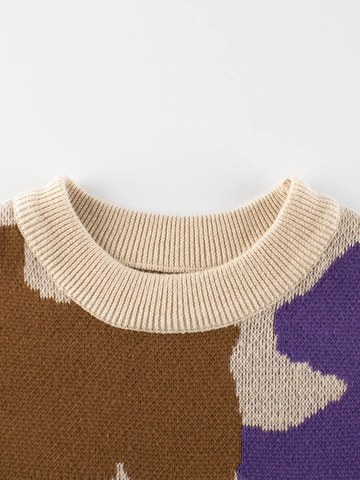 Suéter De Punto Para Niños Puro Algodón Cuello Redondo Bloque De Color Abstracto Manga Larga Casual Suave Pulóver