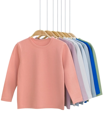 Maglietta da Bambino in Misto Cotone Tinta Unita Manica Lunga Casual Girocollo Sottogiacca per Ragazzi Primavera Autunno