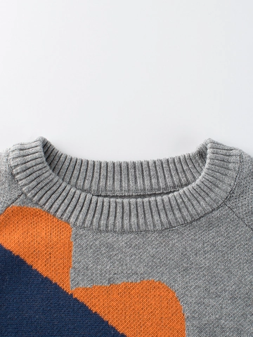 Jongens Gebreide Trui Van Puur Katoen Met Cartoon Dino Patroon Lange Mouwen Ronde Hals Herfst Winter Gebreide Kleding