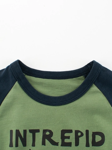 Maglietta a Manica Lunga per Ragazzi in Cotone Maniche Raglan Stampa Dinosauro Cartone Animato Top Casual per Bambini