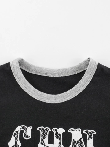 Jongens T-Shirt Met Lange Mouwen Katoen Fake Two Piece Ronde Hals Letterprint Peuter Kids Top