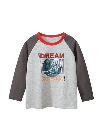 Boys 100% Cotton Long Sleeve T-Shirt Korean Style Raglan Sleeve Contrast Color Cartoon Print Round Neck Casual Kids Top