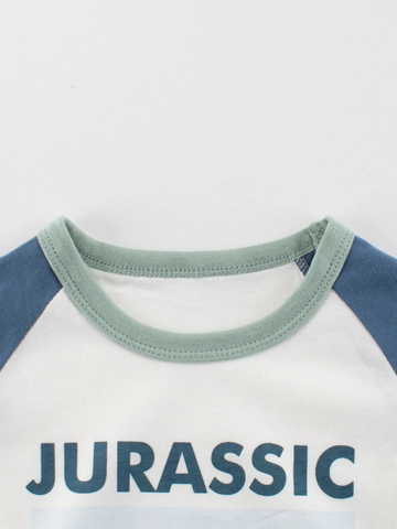 Kids Lange Mouwen T-Shirt Katoen Raglan Contrast Mouwen Jurassische Dinosaurus Cartoon Ronde Hals Top Jongens Casual