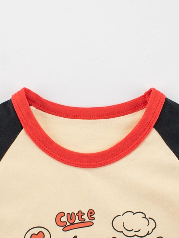 Kids Long Sleeve T-Shirt Cotton Raglan Sleeve Cartoon Bear Graphic Casual Round Neck Top For Boys Girls