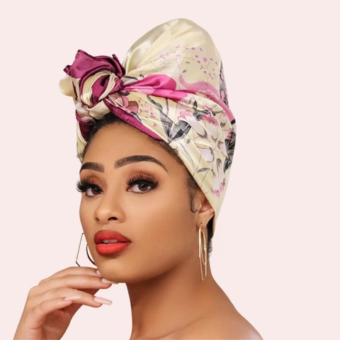 Elegant Floral Print Imitation Satin Square Scarf Retro Ink Painting Satin Headwrap For Women Accessory