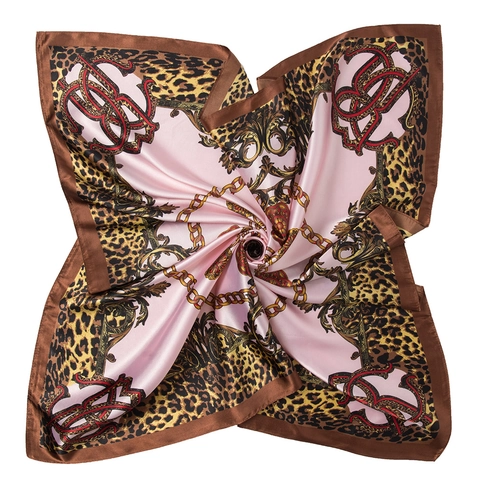 Luxury Square Scarf Satin Satin Like Leopard Chain Print Baroque Elegant Fashion Accessories Hijab Shawl For Women