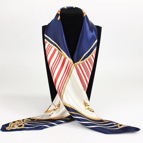 Damen Satin Viereckiges Halstuch Elegant Nautisch Anker Druck Kopftuch Retro Hijab Schal Mode Bandana