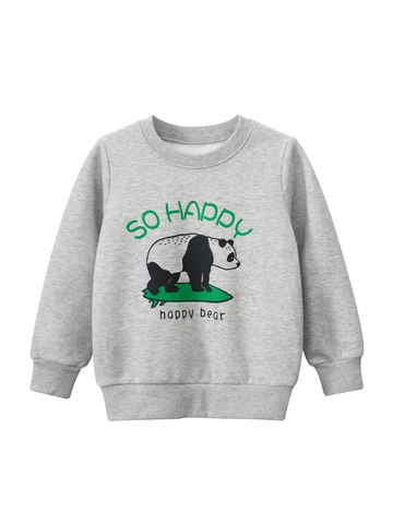 Kids Sweatshirt Long Sleeve Fleece Lined Cotton Blend Cartoon Panda Print Casual Pullover Top For Boys