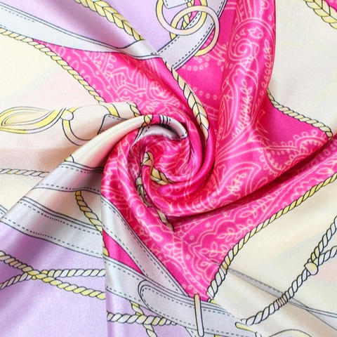 Elegant Simulation Satin Satin Square Scarf Women Retro Chain Print Hijab Headscarf Luxury Paisley Pattern Fashion Shawl Wrap