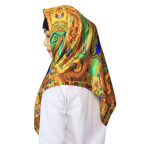 Women's Satin Square Scarf Paisley Print Hijab Large Soft Polyester Neck Scarf Headscarf Retro Ethnic Style Shawl Decorative Accessory