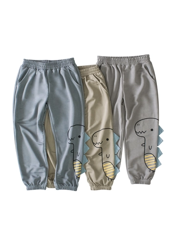 Kids Casual Cartoon Dinosaur Jogger Pants Breathable Elastic Waist Trousers With 3D Spine Decor Leisure Long Pants For Boys