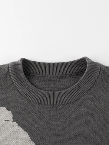 Maglione In Maglia Per Bambini 100% Cotone Pullover Patchwork Mostro Cartone Animato Maniche Lunghe Girocollo Casual