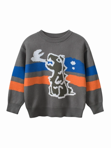 Pull En Tricot De Coton Pour Enfants Motif Dinosaure De Dessin Animé Col Rond Manches Longues Haut Décontracté Garçons
