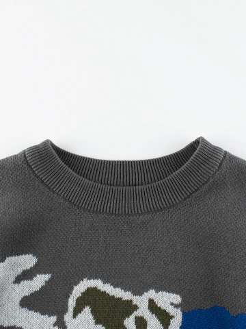 Pull En Tricot De Coton Pour Enfants Motif Dinosaure De Dessin Animé Col Rond Manches Longues Haut Décontracté Garçons