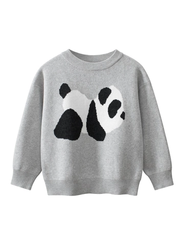 Kids Boys Cartoon Panda Knitted Sweater 100% Cotton Round Neck Long Sleeve Pullover Korean Style Spring Autumn Tops