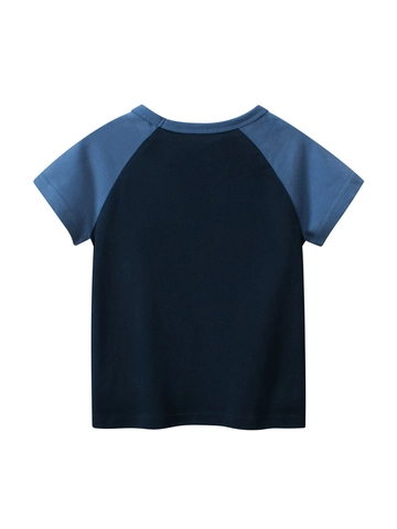 Boys Raglan T-Shirt Cotton Cartoon Bear Print Round Neck Short Sleeve Casual Summer Top
