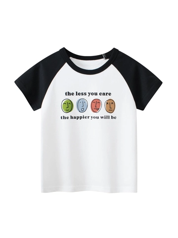 Jongens Raglan T-Shirt Met Korte Mouwen Puur Katoen Cartoon Letterprint Casual Zomer Ronde Hals Kinderen Tops