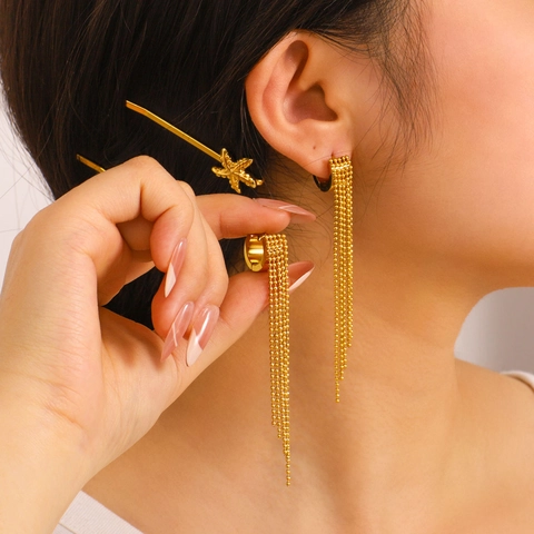 Orecchini A Cuore Con Nappa Lunga In Acciaio Inossidabile Per Donna Placcati In Oro 18K Impermeabili Ipoallergenici Eleganti