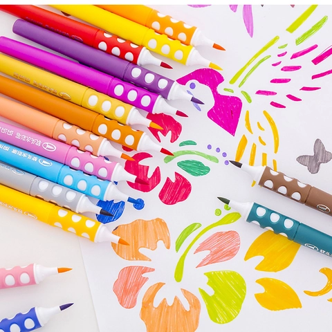 Soft Tip Watercolor Pens With Ergonomic Hole Grip Washable Plastic Nylon Fiber Brush Pens For Kids Drawing Coloring Art