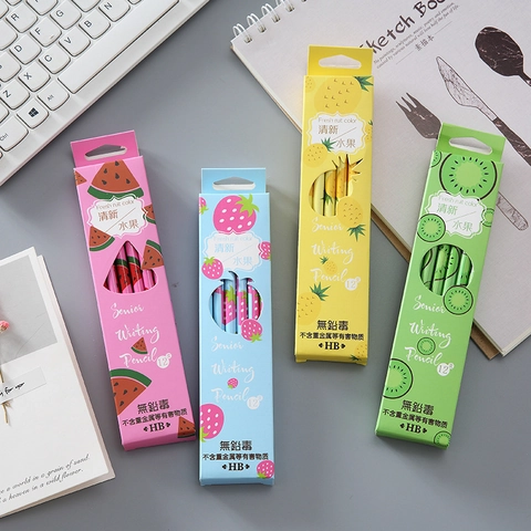 Fresh Fruit Pattern Wood HB Lead Pencils With Top Eraser For Students School Office Writing Drawing Supplies Stationery