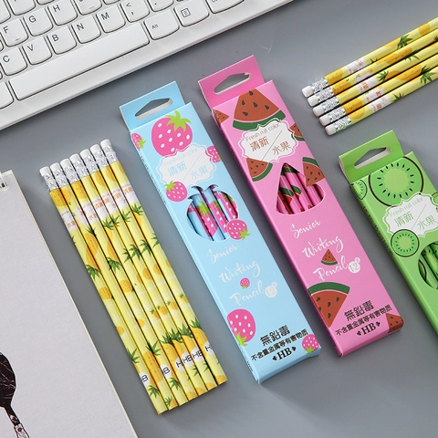 Fresh Fruit Pattern Wood HB Lead Pencils With Top Eraser For Students School Office Writing Drawing Supplies Stationery