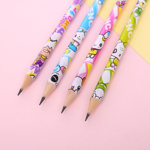 Crayons En Bois HB Avec Gomme Imprimé Dessin Animé Écriture Douce Non Toxique Pour Étudiants Fournitures Scolaires