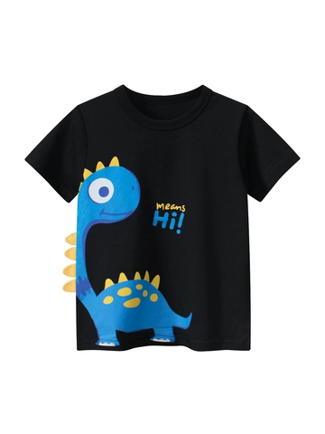 Maglietta a Maniche Corte da Ragazzo Con Stampa Grafica di Dinosauro Animato 100% Cotone Girocollo Casual Estiva per Bambini
