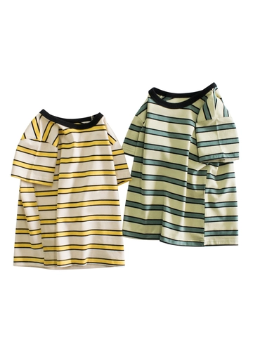 Kids Boys Striped Short Sleeve T-Shirt Cotton Lycra Round Neck Summer Casual Striped Top For Children Toddler Clothing