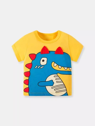Boys Cartoon Dinosaur Shark T-Shirt 100% Cotton Short Sleeve Round Neck Summer Casual Raglan Top Kids Clothing