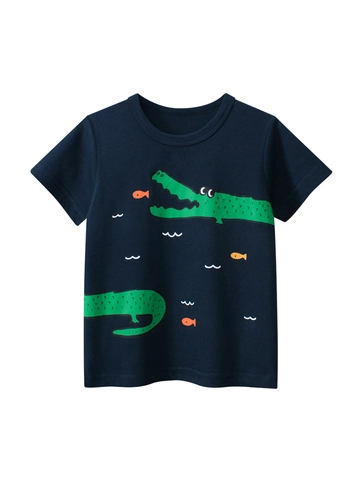 Koreanischer Stil Jungen Baumwolle Kurzarm T-Shirt Cartoon Krokodil Fisch Druck Sommer Lässig Rundhals Top Für Kinder