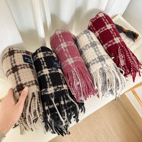 Karierter Schal Kaschmirimitat Weich Warm Winter Herbst Quasten Schal Wickel Elegant Vielseitig Mode Accessoires Damen