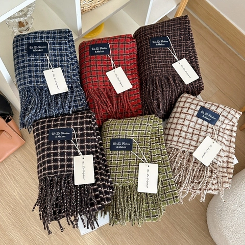Sciarpa A Quadri Invernale Spessa Calda Simil Cashmere Morbida Lunga Con Frange Motivo Retro Per Donne Uomini