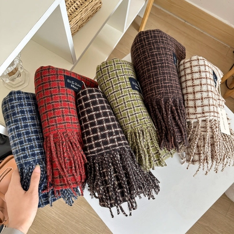 Sciarpa A Quadri Invernale Spessa Calda Simil Cashmere Morbida Lunga Con Frange Motivo Retro Per Donne Uomini