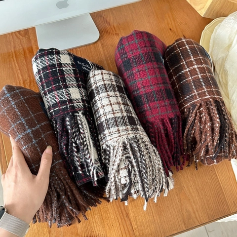 Winter Schal Stola Karomuster Kaschmir Gefühl Verdickt Warm Fransen Koreanischer Stil Vielseitig Damen