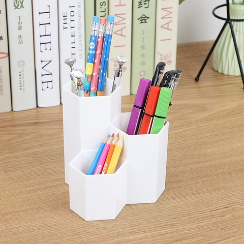 Hexagonal Pen Holder Desktop Organizer Plastic Tiered Design For Office School Vanity Makeup Brushes Minimalist Geometry