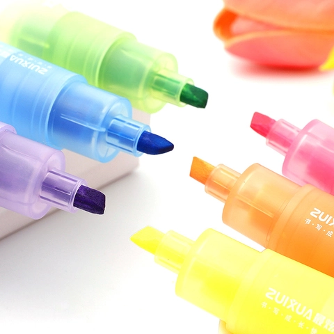 Evidenziatori Creativi A Forma Di Rossetto Multicolore Punta A Scalpello Plastica Marcatori Fluorescenti Novità Ufficio