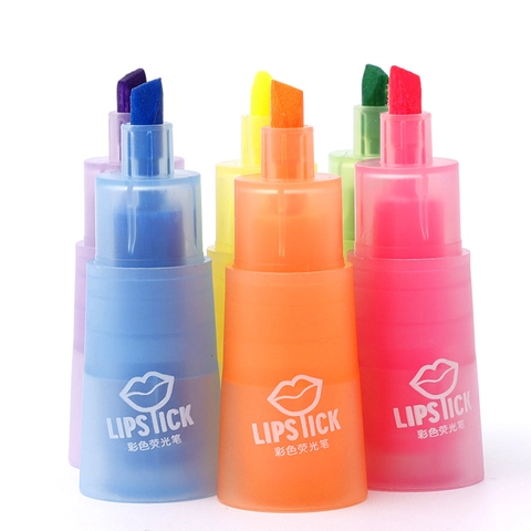 Evidenziatori Creativi A Forma Di Rossetto Multicolore Punta A Scalpello Plastica Marcatori Fluorescenti Novità Ufficio