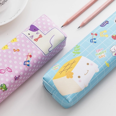 Cartoon Large Capacity Pencil Case Cute PU Leather Waterproof Stationery Storage Pouch For School Students Kids Girls