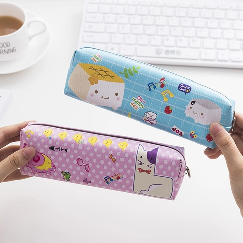 Cartoon Large Capacity Pencil Case Cute PU Leather Waterproof Stationery Storage Pouch For School Students Kids Girls