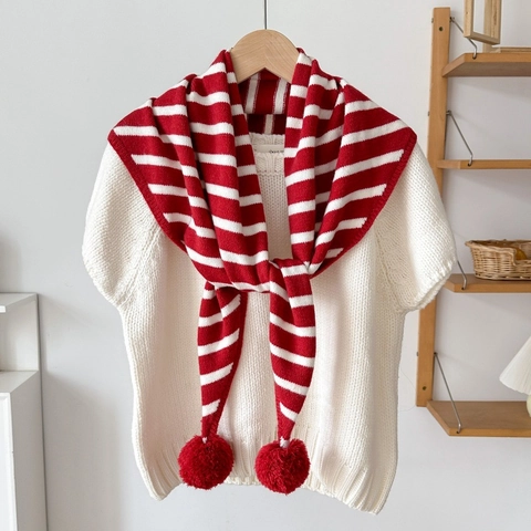 Sciarpa Triangolare In Maglia A Righe Da Donna Scialle Invernale Caldo Con Pom Pon Accessorio Di Moda In Poliestere